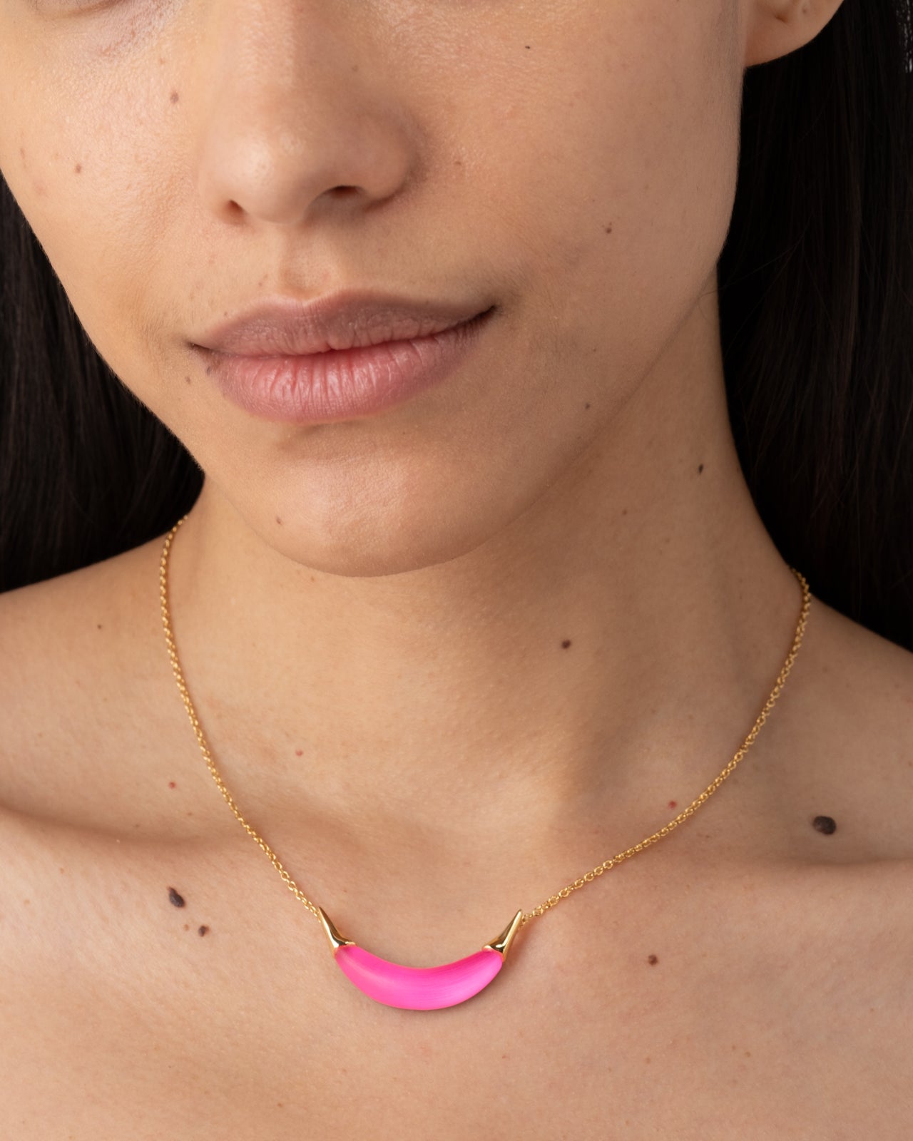 Gold Capped Crescent Lucite Necklace - Neon Pink - Photo 2