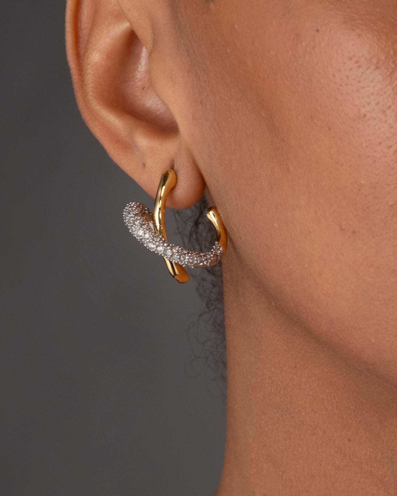 Solanales Twisted Orbit Hoop Earring - Gold - Photo 2