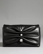Ruched Crystal Crossbody Bag- Black - Photo 1