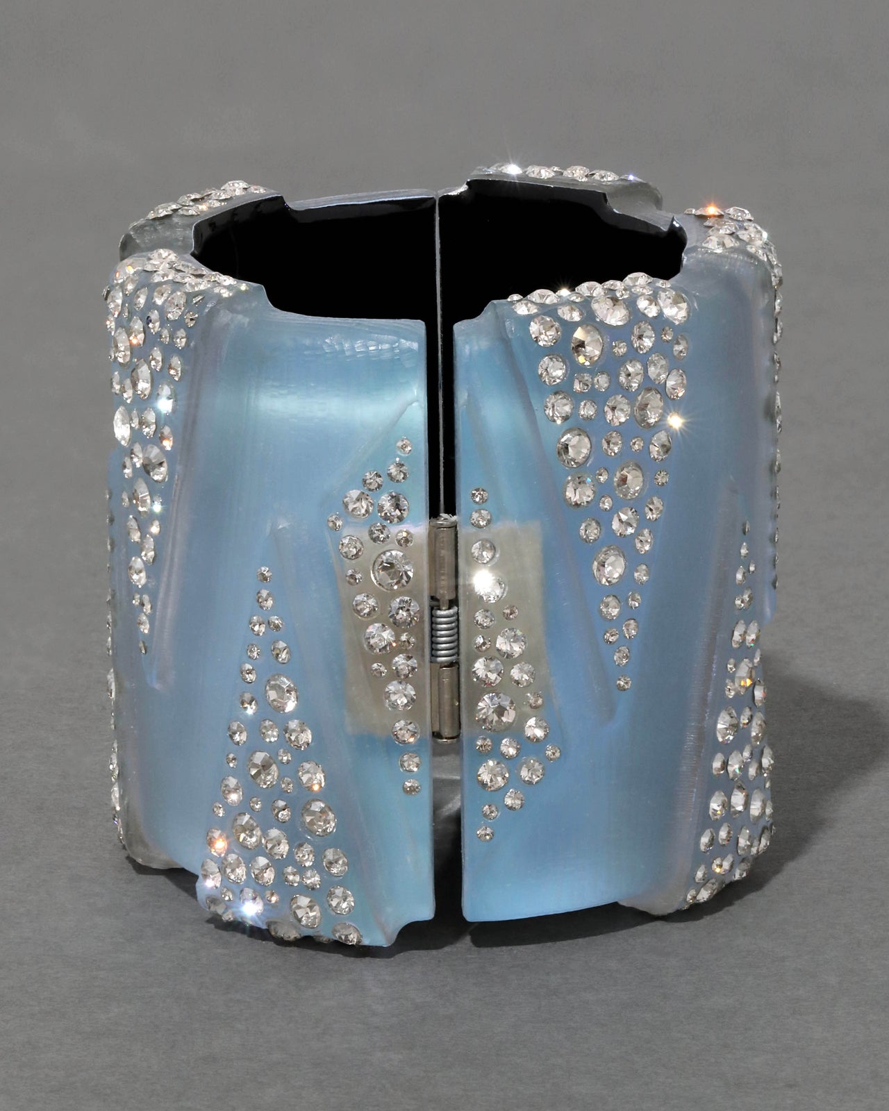 Punk Deco Lucite Crystal Wide Hinge Bracelet- Opal - Photo 2