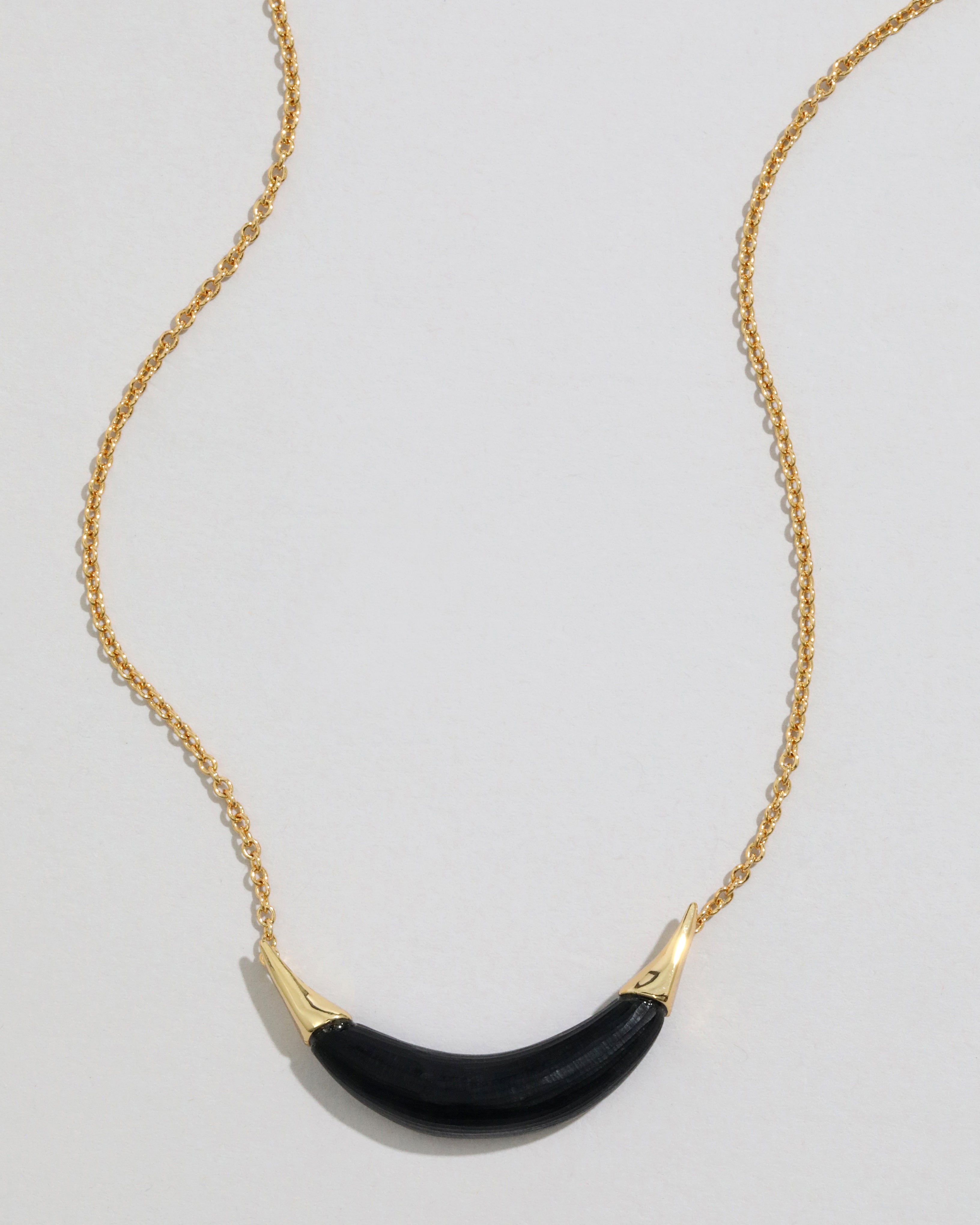 Gold Capped Crescent Lucite Necklace Black