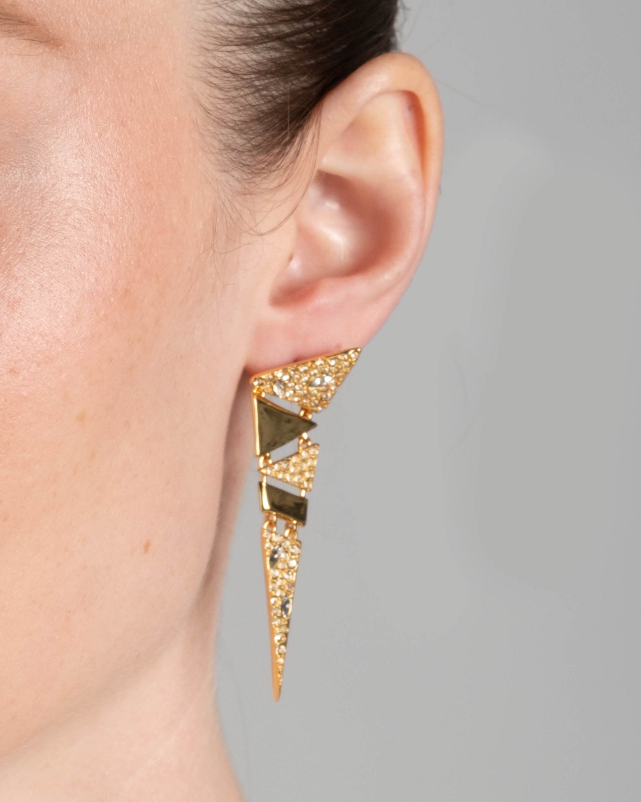 Articulated Triangle Crystal Earring- Gold - Photo 2