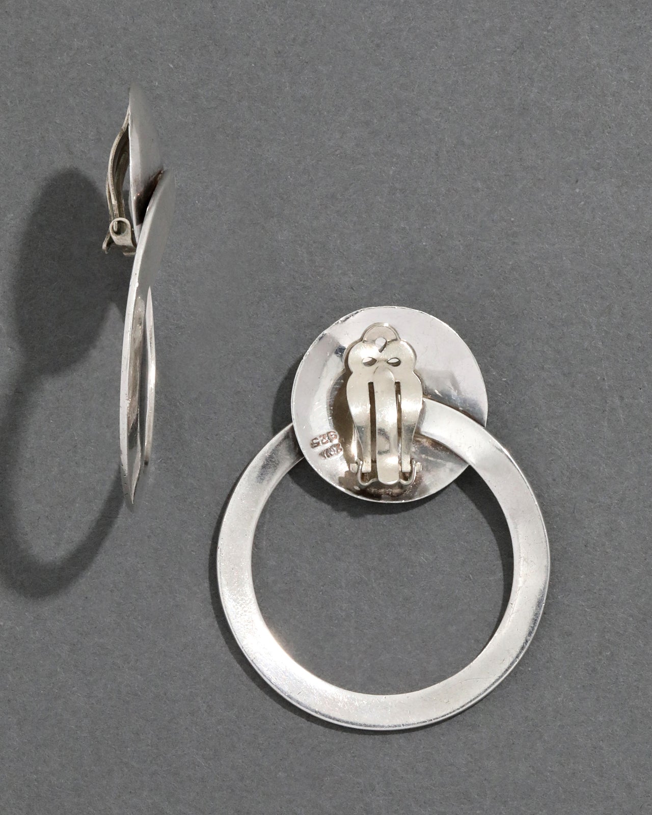 Vintage 1980s Sterling Silver Geometric Clip Earrings - Photo 2