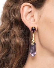 Bonbon Crystal Small Teardrop Lucite Earring- Fig - Photo 1