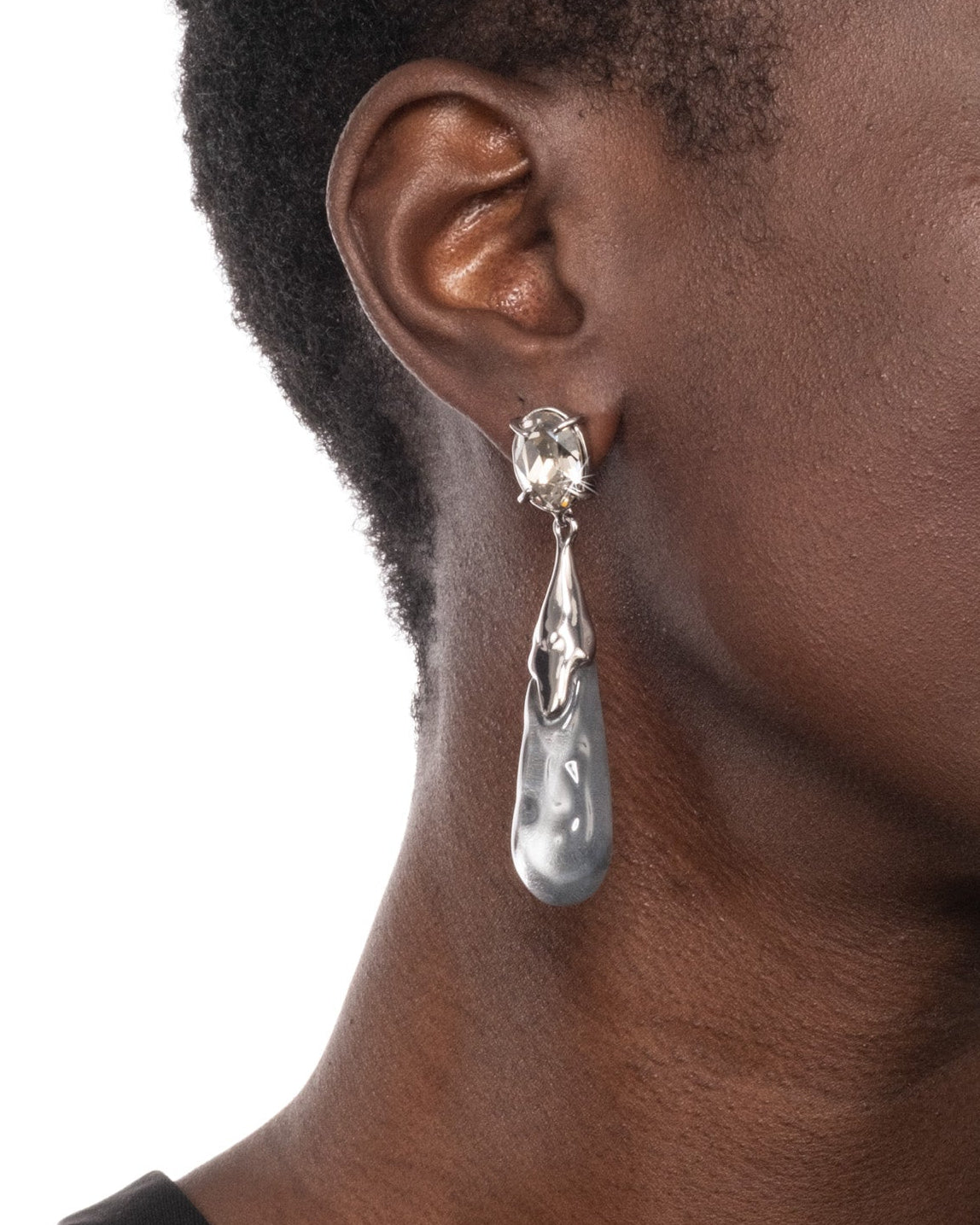 Bonbon Crystal Small Teardrop Lucite Earring- Mercury - Photo 2