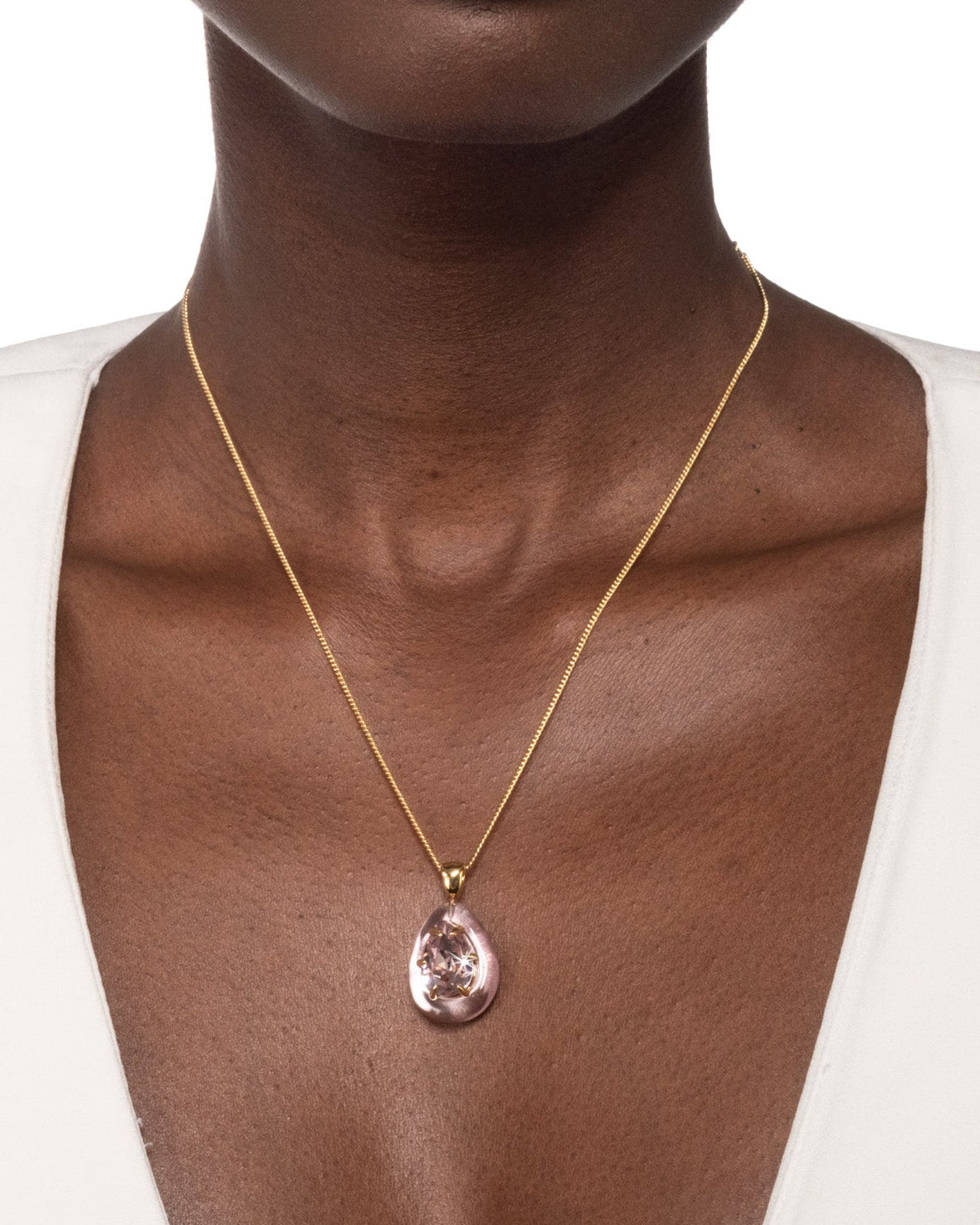Bonbon Crystal Lucite Teardrop Pendant Necklace- Dusty Rose - Photo 2
