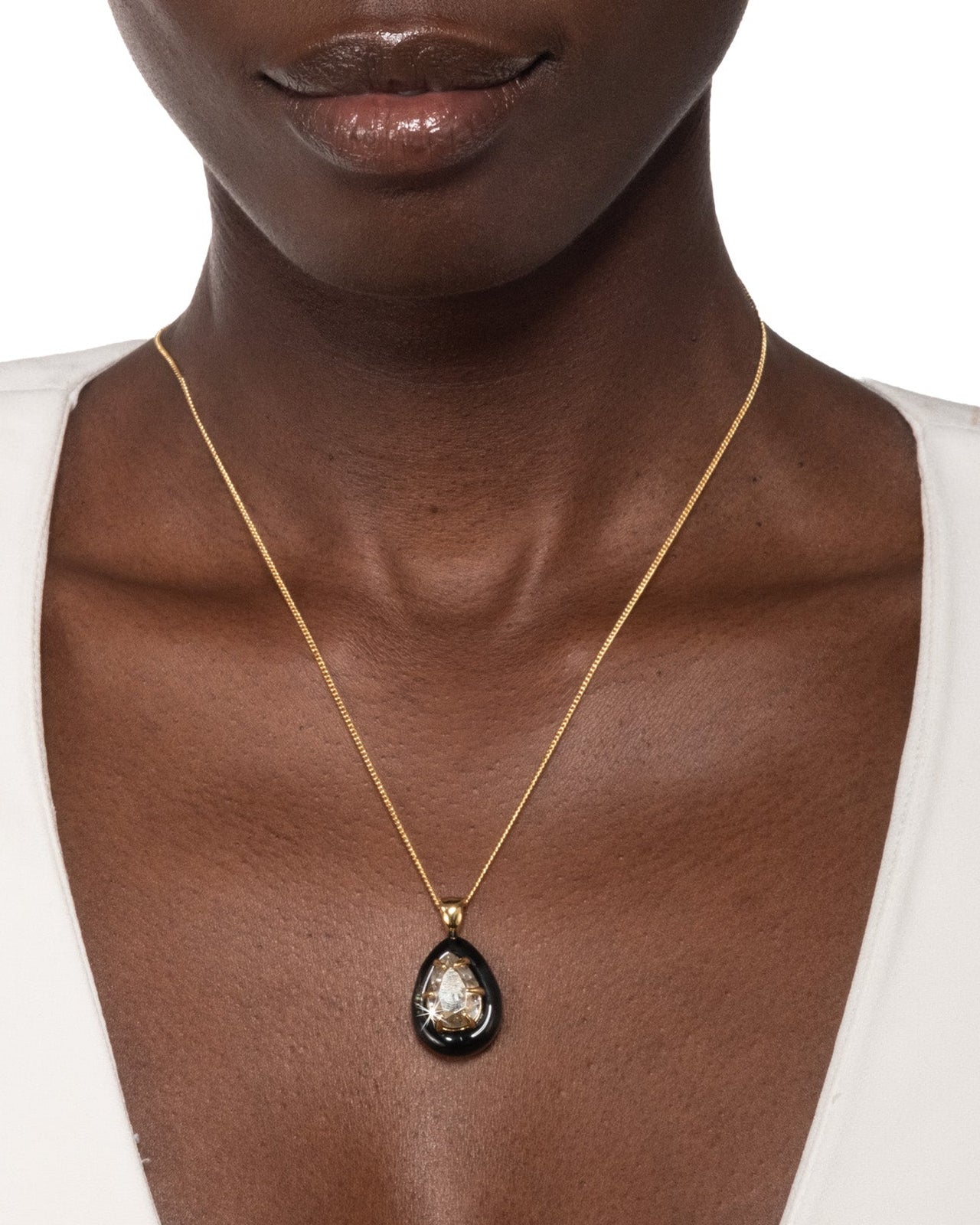Bonbon Crystal Lucite Teardrop Pendant Necklace- Onyx - Photo 2