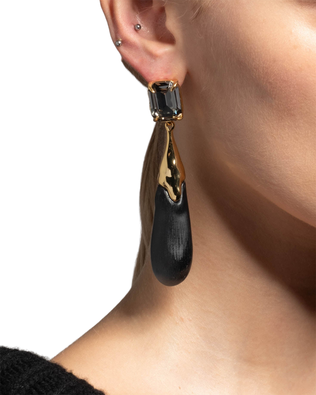 Bonbon Crystal Large Teardrop Earring- Black - Photo 2