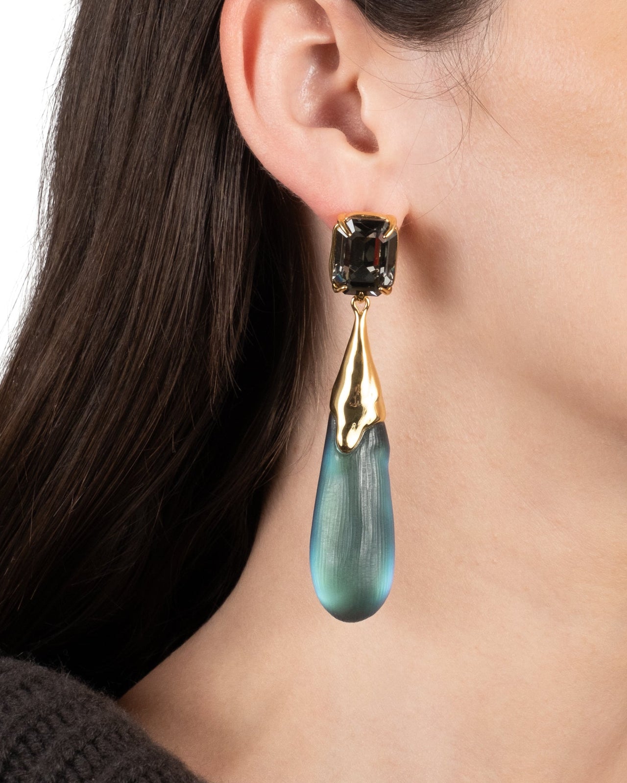 Bonbon Crystal Large Teardrop Earring- Black Beetle - Photo 2