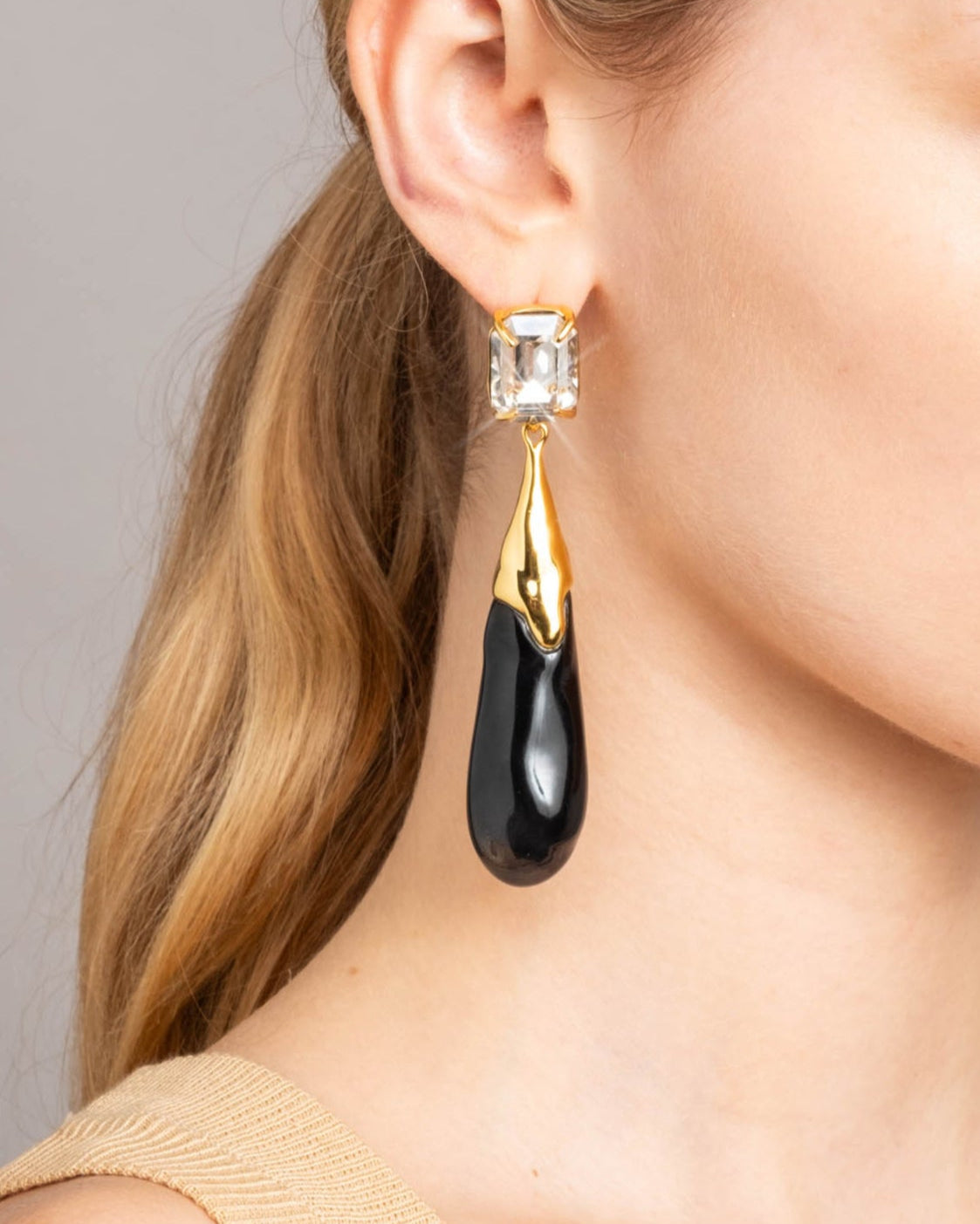 Bonbon Crystal Large Teardrop Earring- Onyx - Photo 2