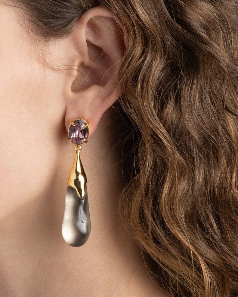 Bonbon Crystal Small Teardrop Earring- Dune - Photo 2