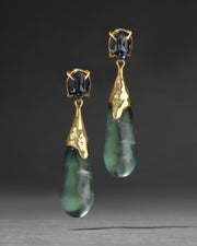 Bonbon Crystal Small Teardrop Lucite Earring- Scarab Green - Photo 1
