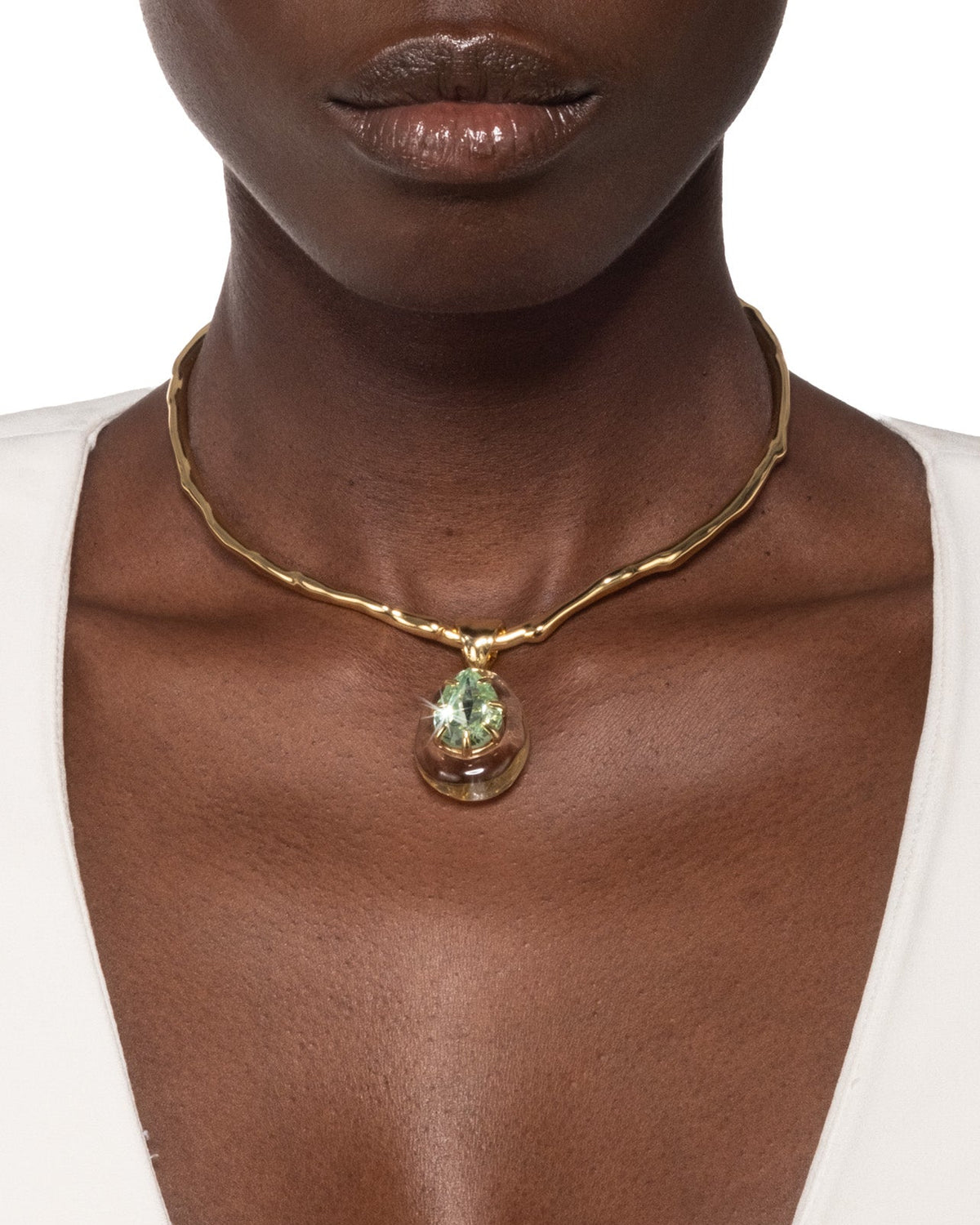 Bonbon Crystal Teardrop Lucite Collar Necklace- Clear + Basil Crystal - Photo 2