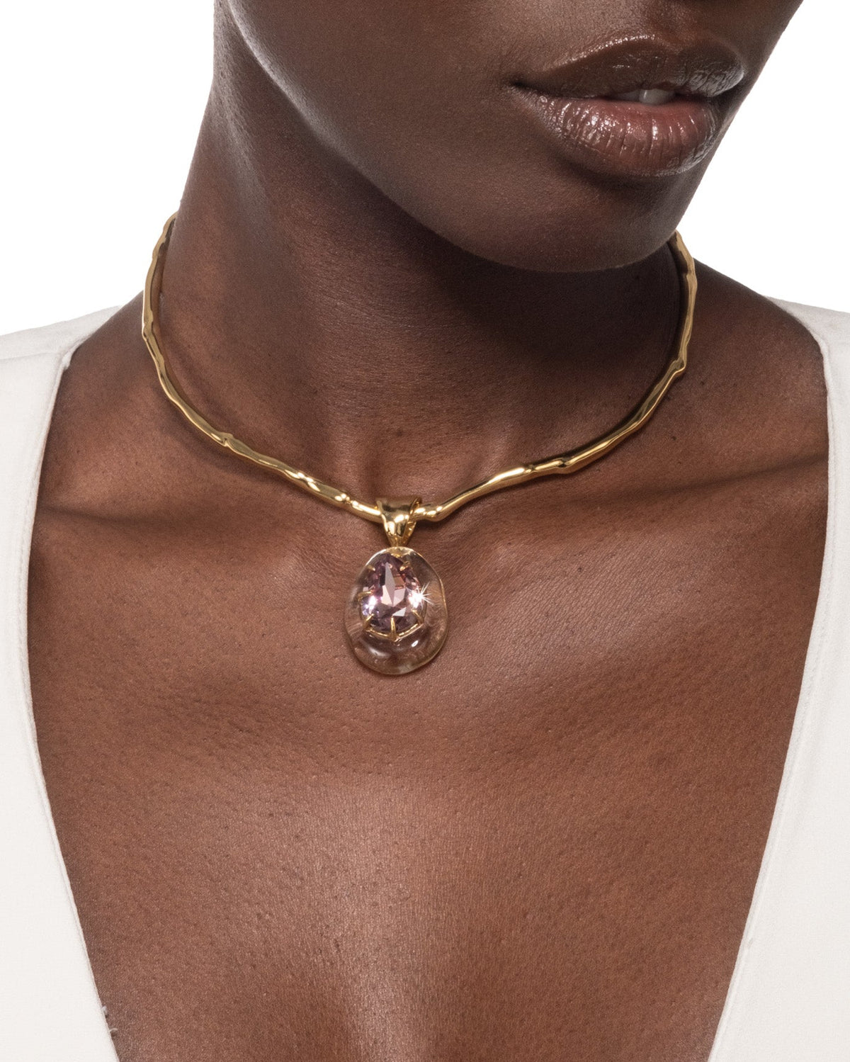 Bonbon Crystal Teardrop Lucite Collar Necklace- Clear + Petal Crystal - Photo 2