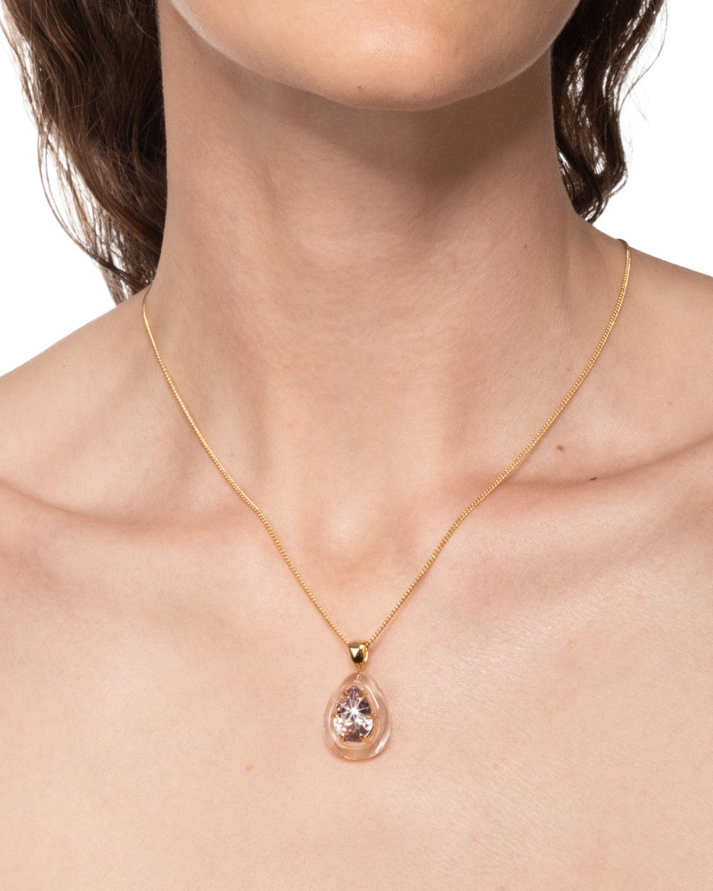 Bonbon Crystal Teardrop Lucite Pendant Necklace- Clear + Petal Crystal - Photo 2