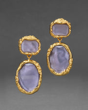 Brut Gold Bezel Drop Clip Earring- Iolite Mother of Pearl - Photo 1