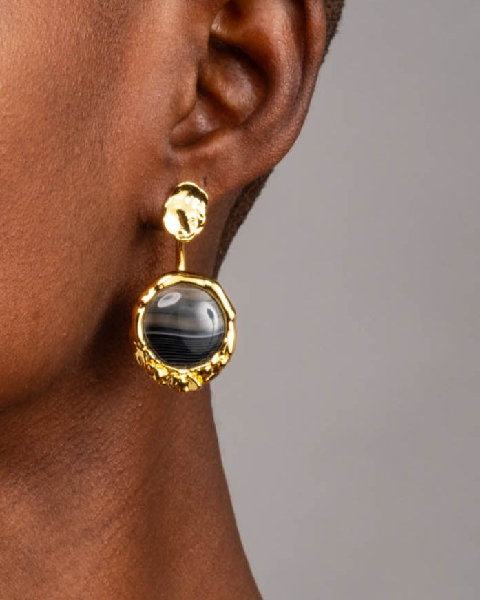 Brut Banded Agate Coin Front Back Earring - Photo 2