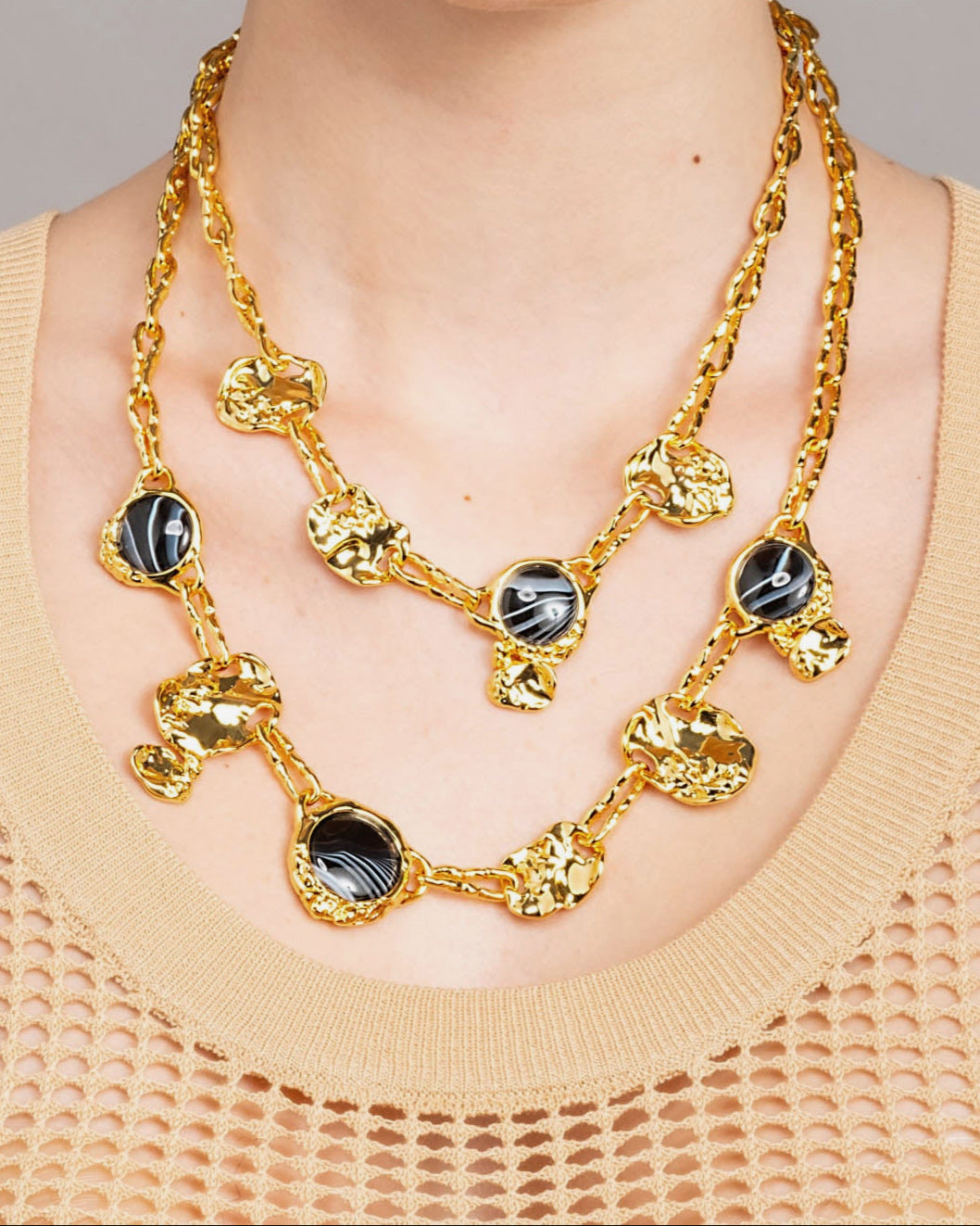 Brut Banded Agate Coin Layered Necklace - Photo 2