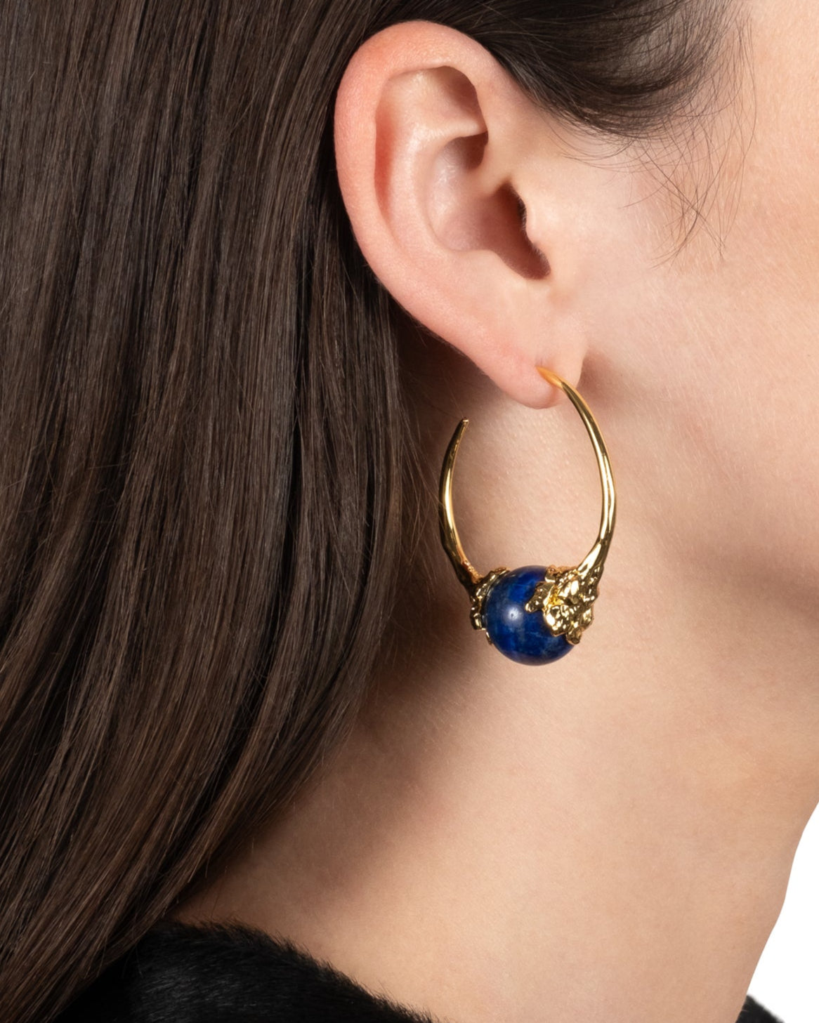 Brut Gold Capped Lapis Hoop Earring - Photo 2