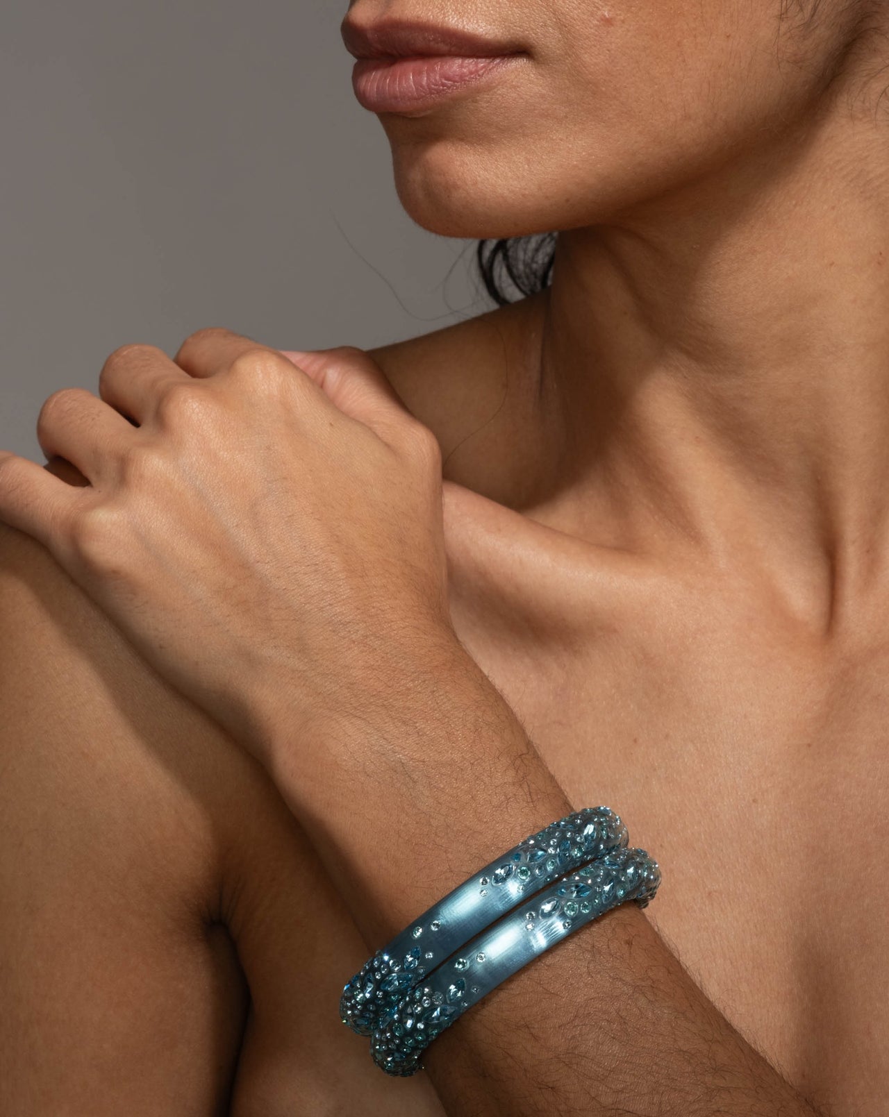 Confetti Crystal Lucite Skinny Hinge Bracelet- Bermuda Blue - Photo 2
