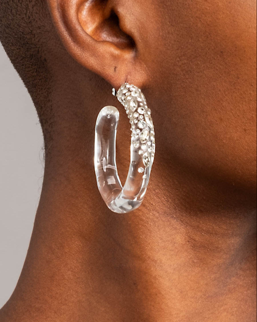 Confetti Crystal Lucite Hoop Earring- Clear - Photo 2