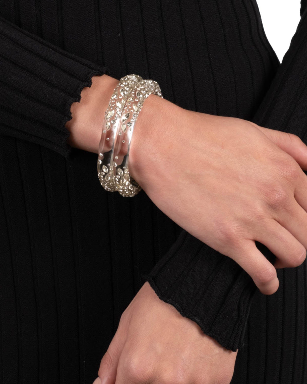 Confetti Crystal Lucite Skinny Hinge Bracelet- Clear - Photo 2