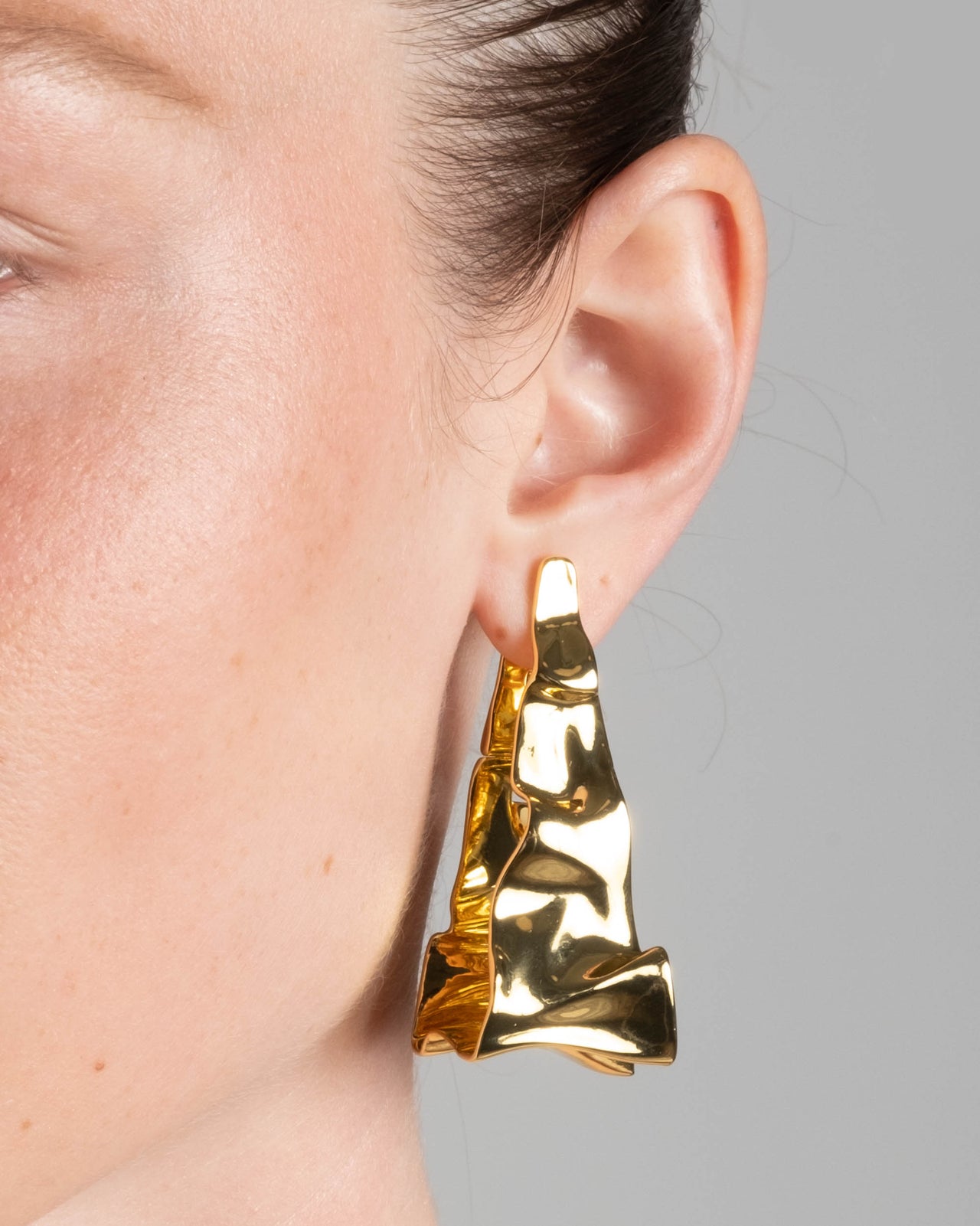 Crumpled Gold Tapered Hoop Earring - Photo 2