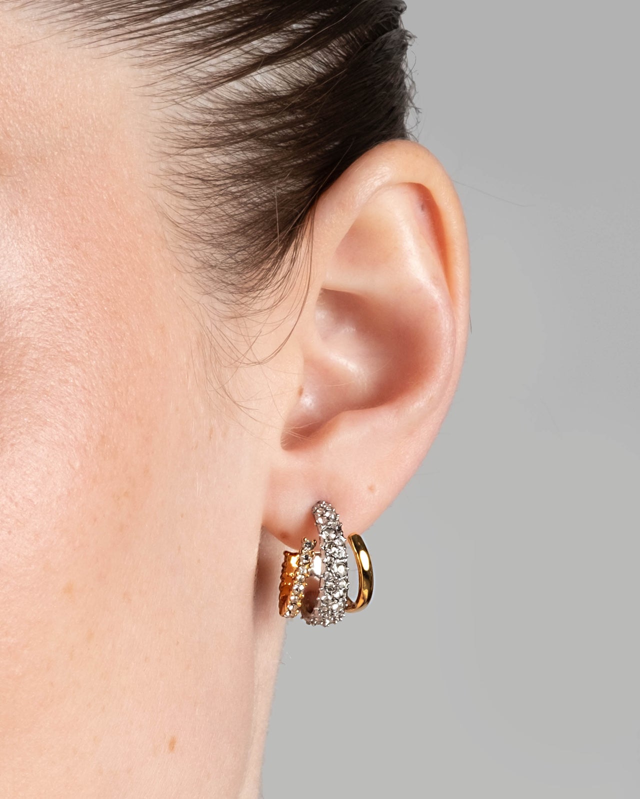 Crystal Encrusted Orbiting Gold Hoop Earring- Gold - Photo 2