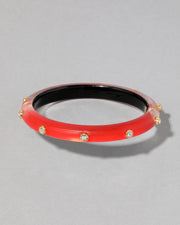 Crystal Studded Lucite Hinge Bracelet- Lipstick Red - Photo 1