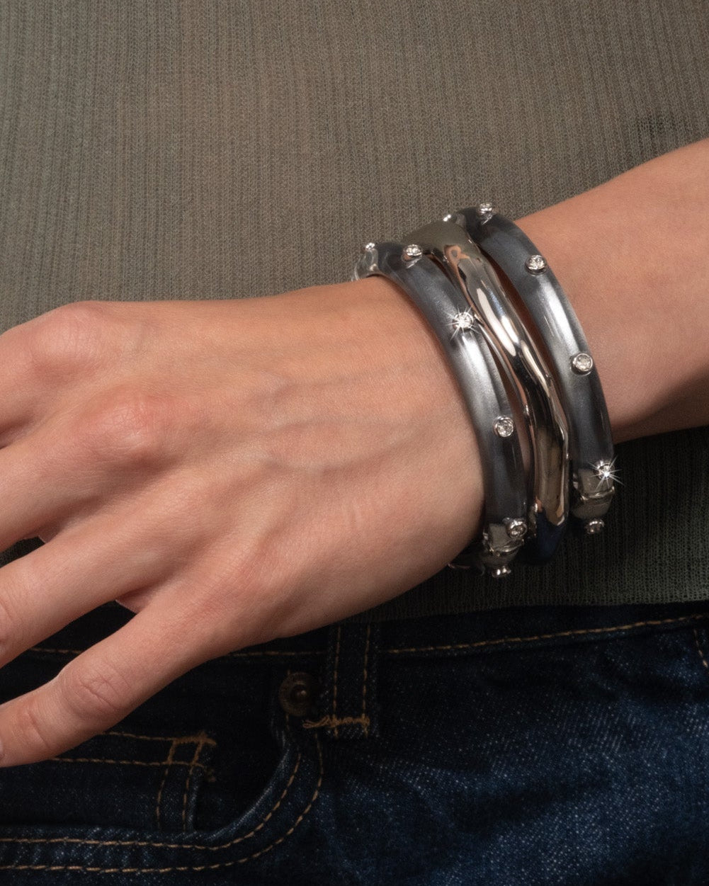 Crystal Studded Lucite Hinge Bracelet- Mercury - Photo 2