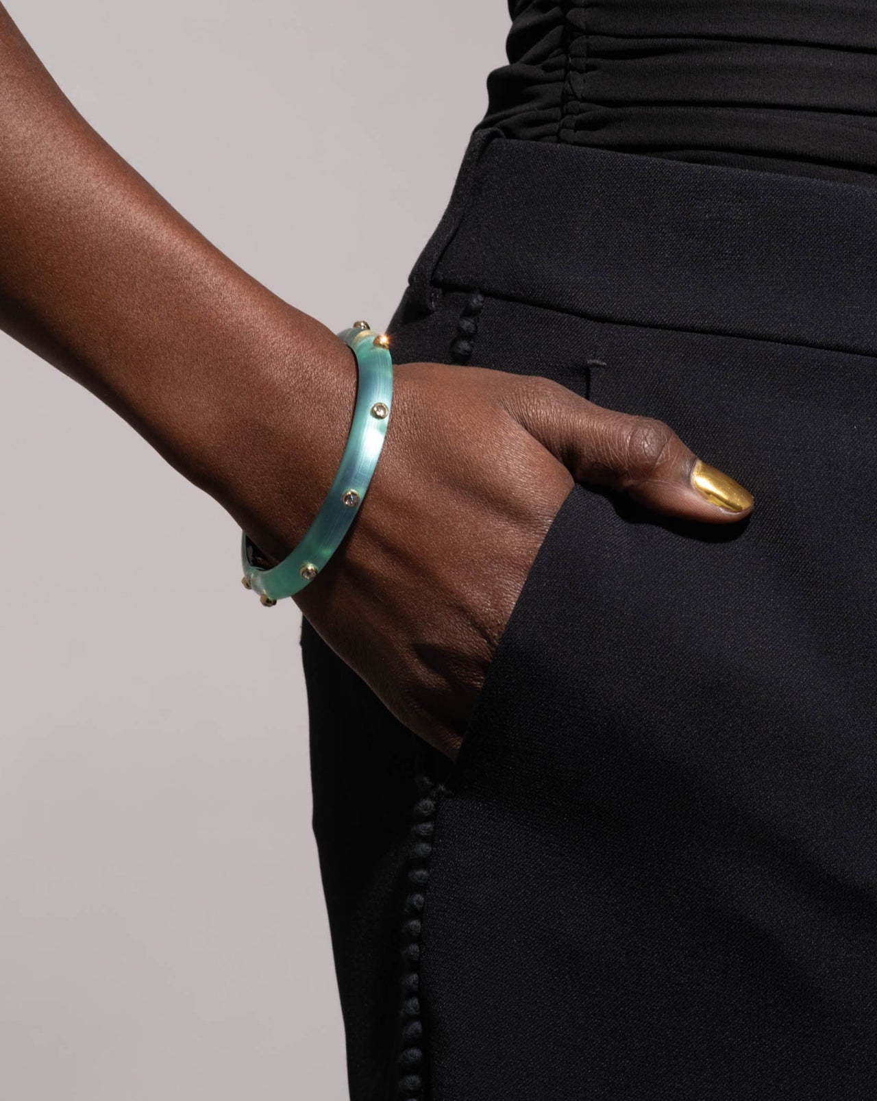 Crystal Studded Lucite Hinge Bracelet- Mint Green - Photo 2