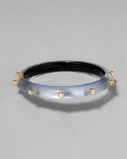 Crystal Studded Lucite Hinge Bracelet- Steel Blue - Photo 1