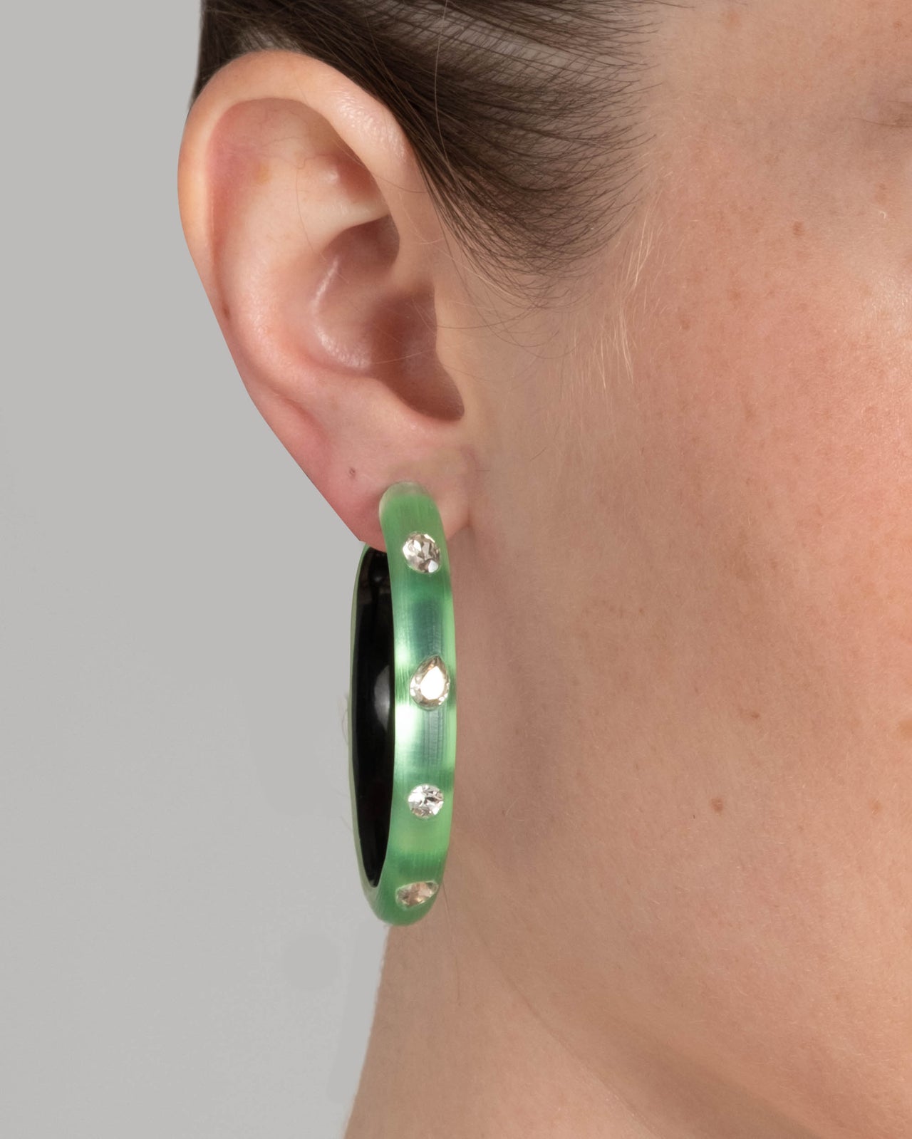 Crystal Studded Lucite Hoop Earring- Lime - Photo 2