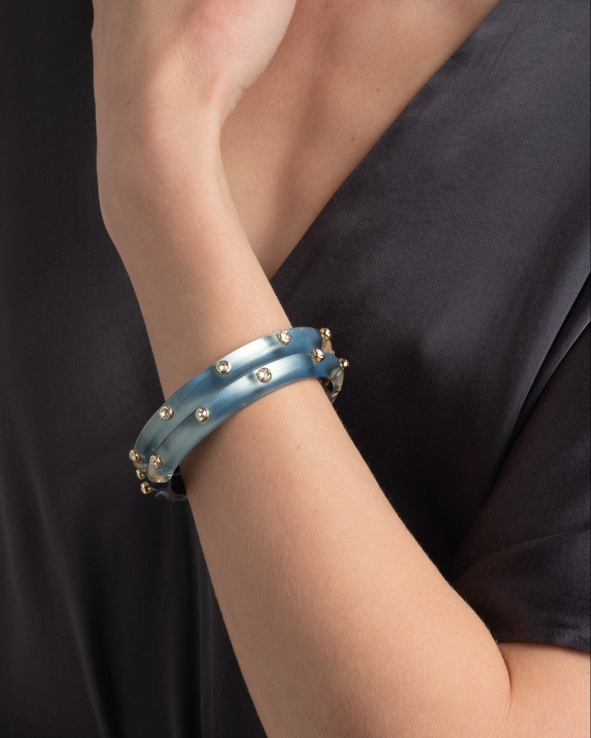 Crystal Studded Lucite Hinge Bracelet- Metallic Sky - Photo 2