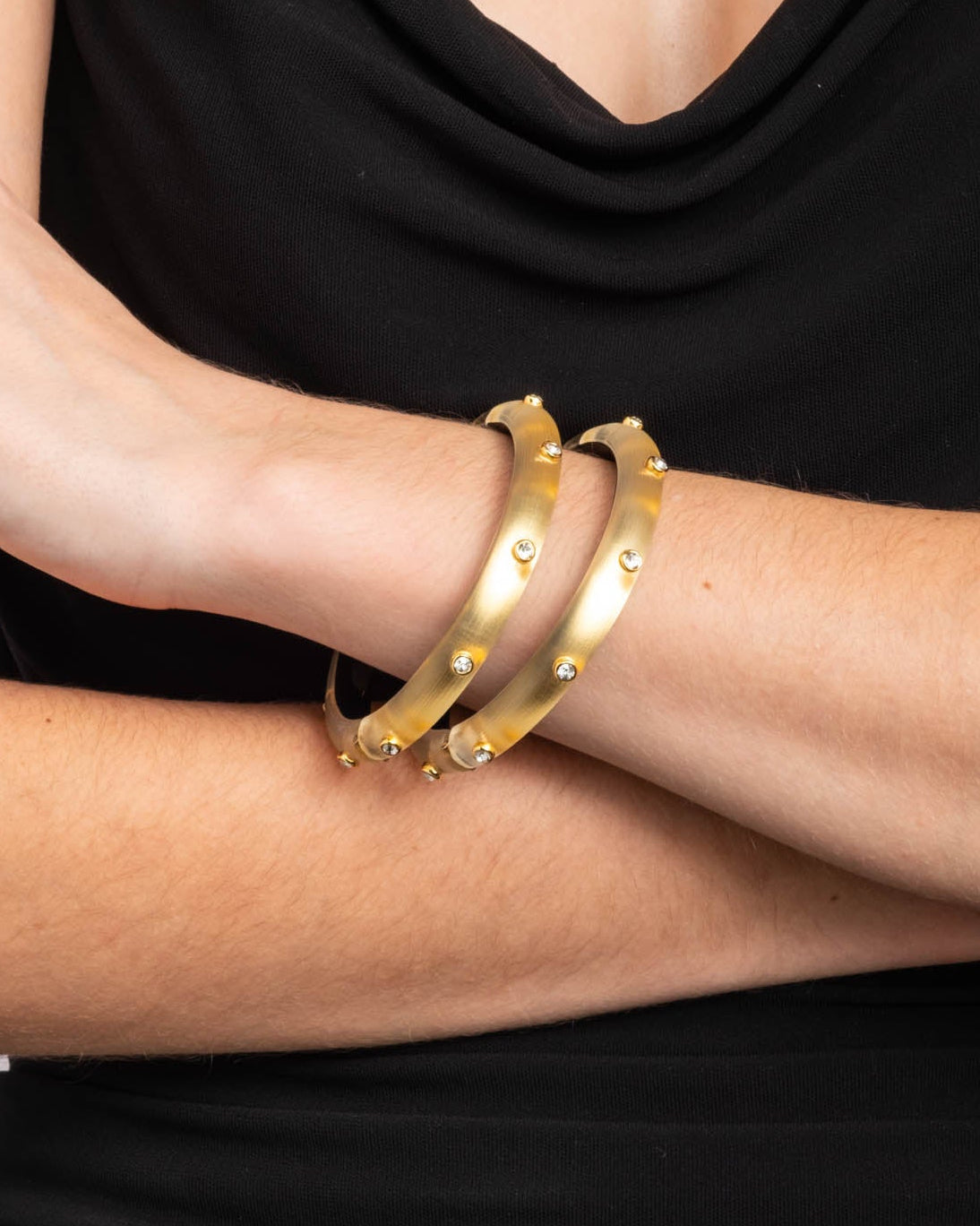 Crystal Studded Lucite Hinge Bracelet - Gold - Photo 2