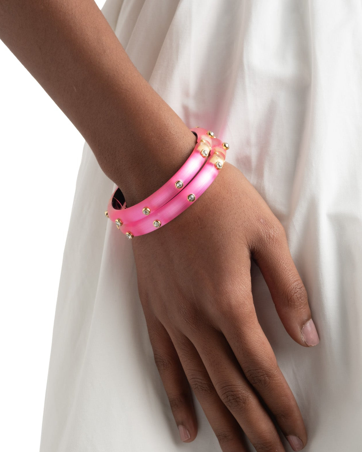 Crystal Studded Lucite Hinge Bracelet - Neon Pink - Photo 2