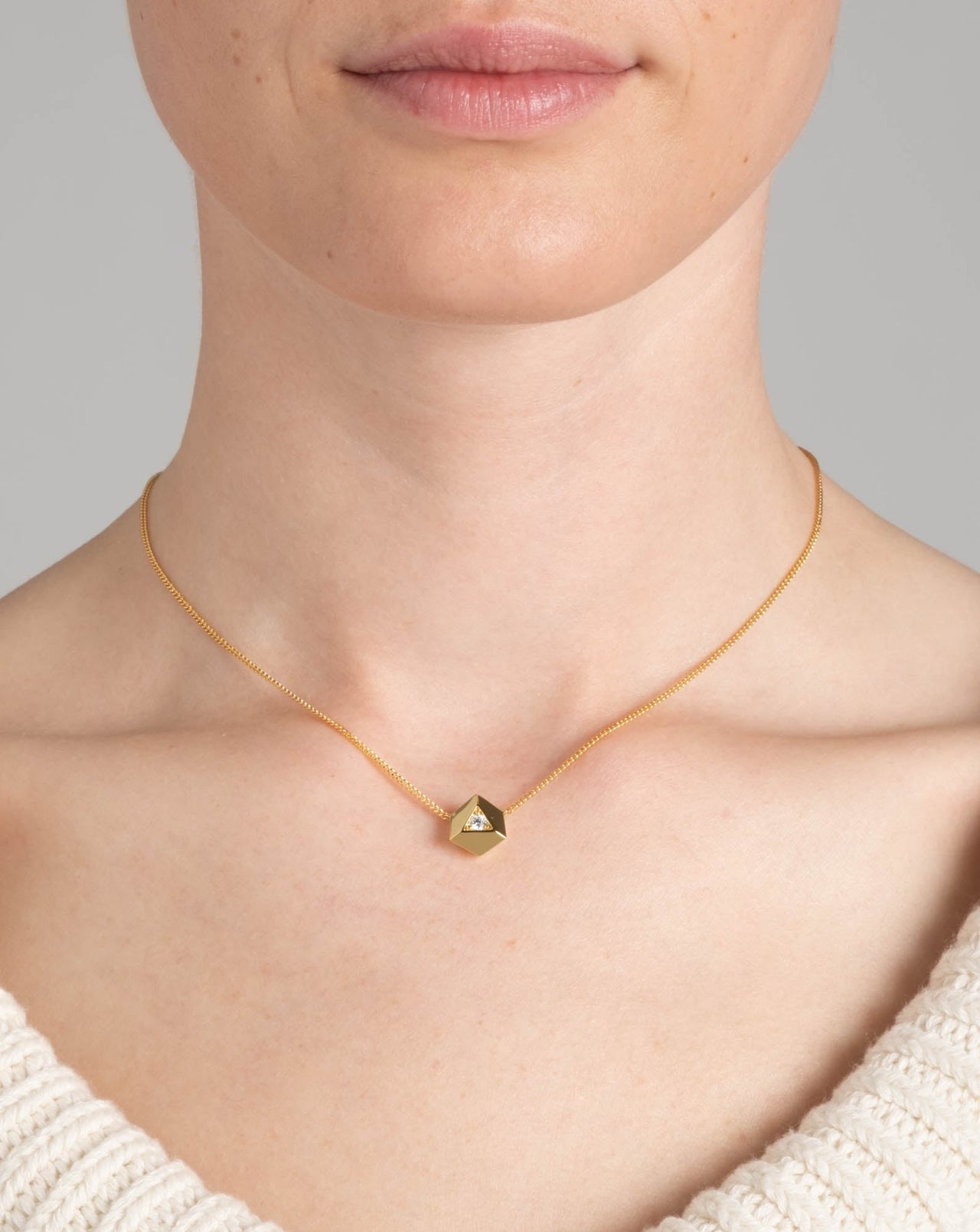 Geometric Gold Crystal Pendant Necklace - Photo 2