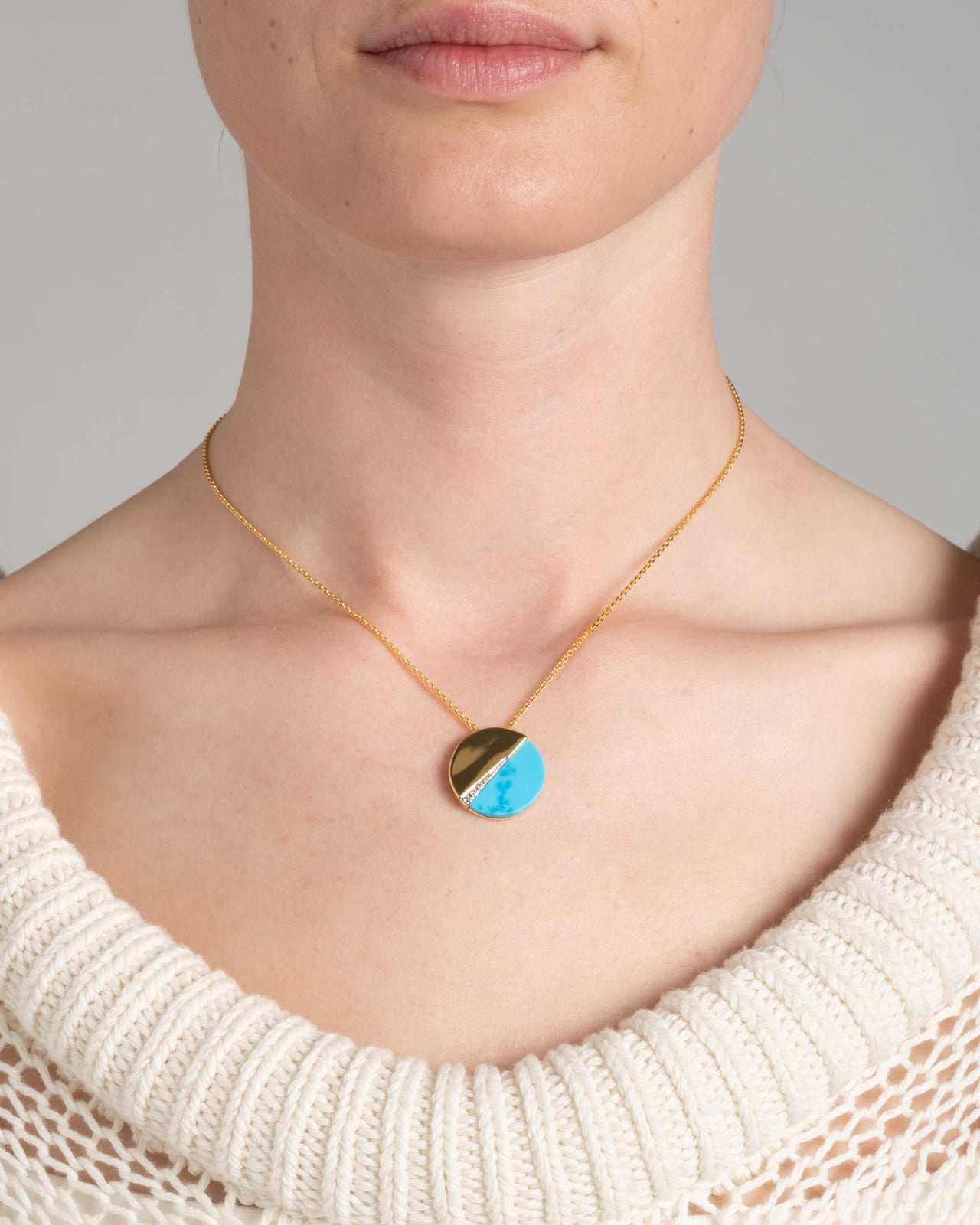 Geometric Synthetic Turquoise & Crystal Disc Necklace - Photo 2