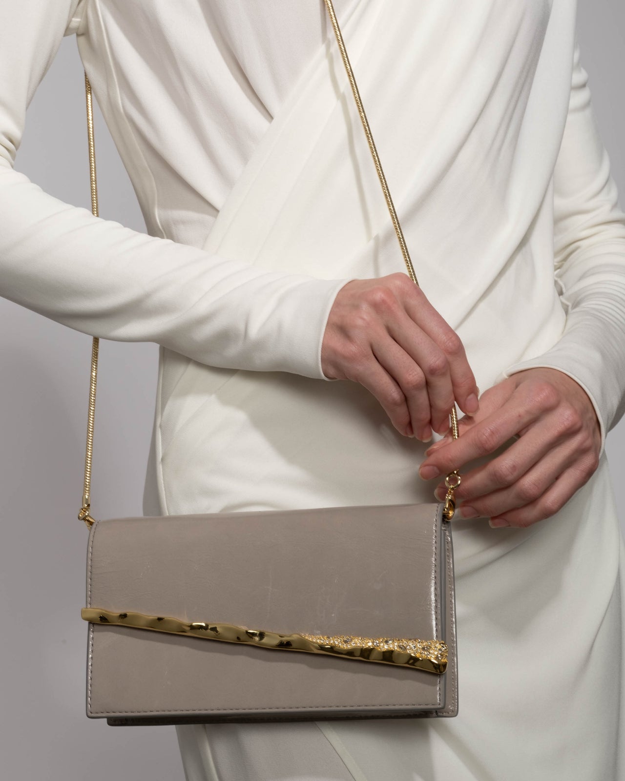 Gold Angular Convertible Crossbody Bag- Warm Grey - Photo 2