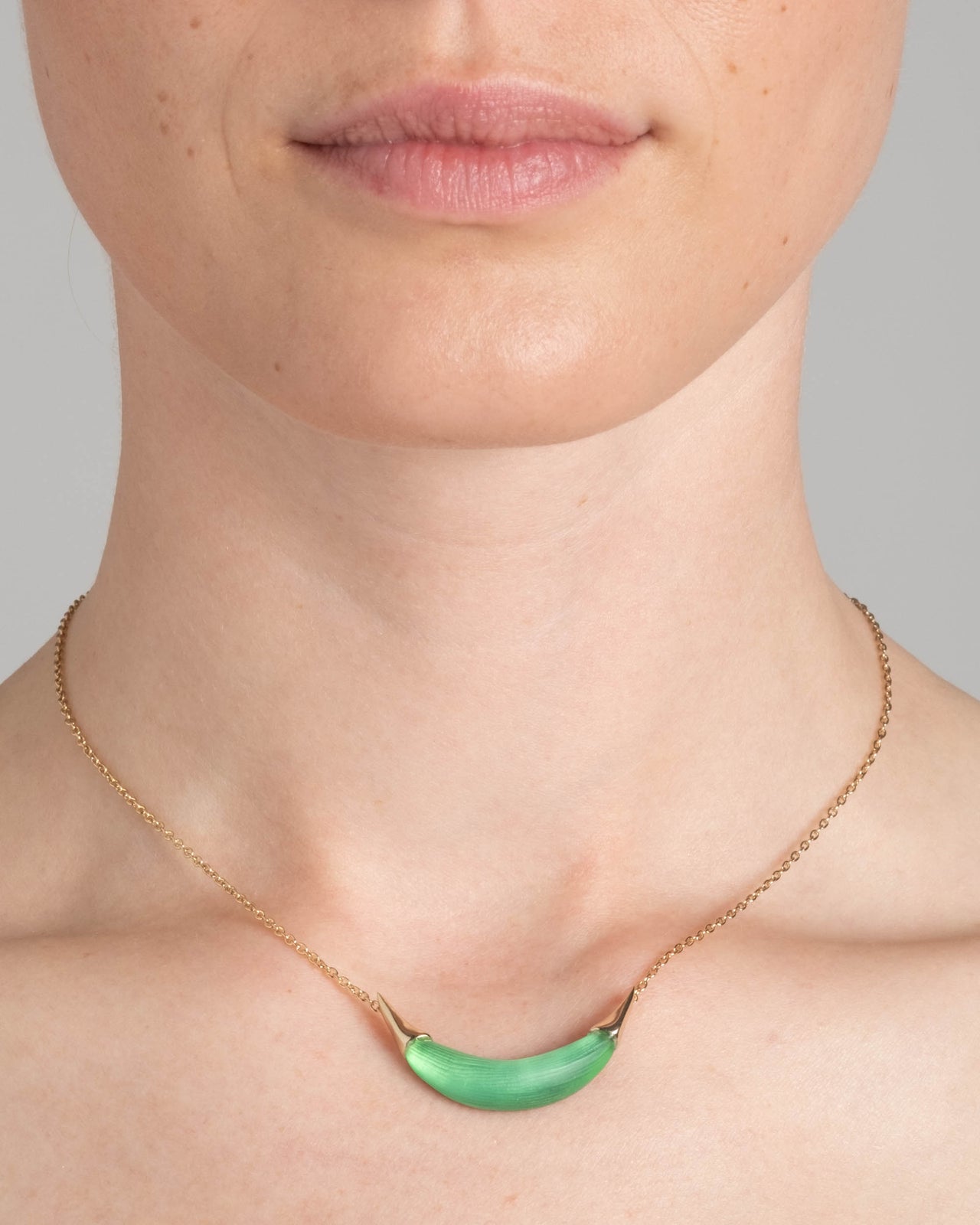 Gold Capped Crescent Lucite Necklace- Lime - Photo 2