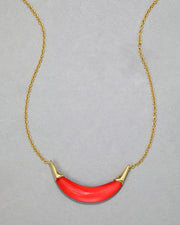 Gold Capped Crescent Lucite Necklace- Lipstick Red - Photo 1