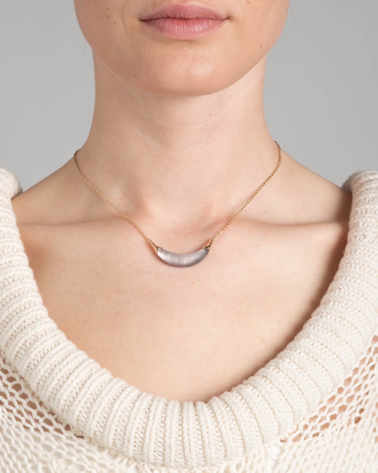 Gold Capped Crescent Lucite Necklace- Rose Grey - Photo 2