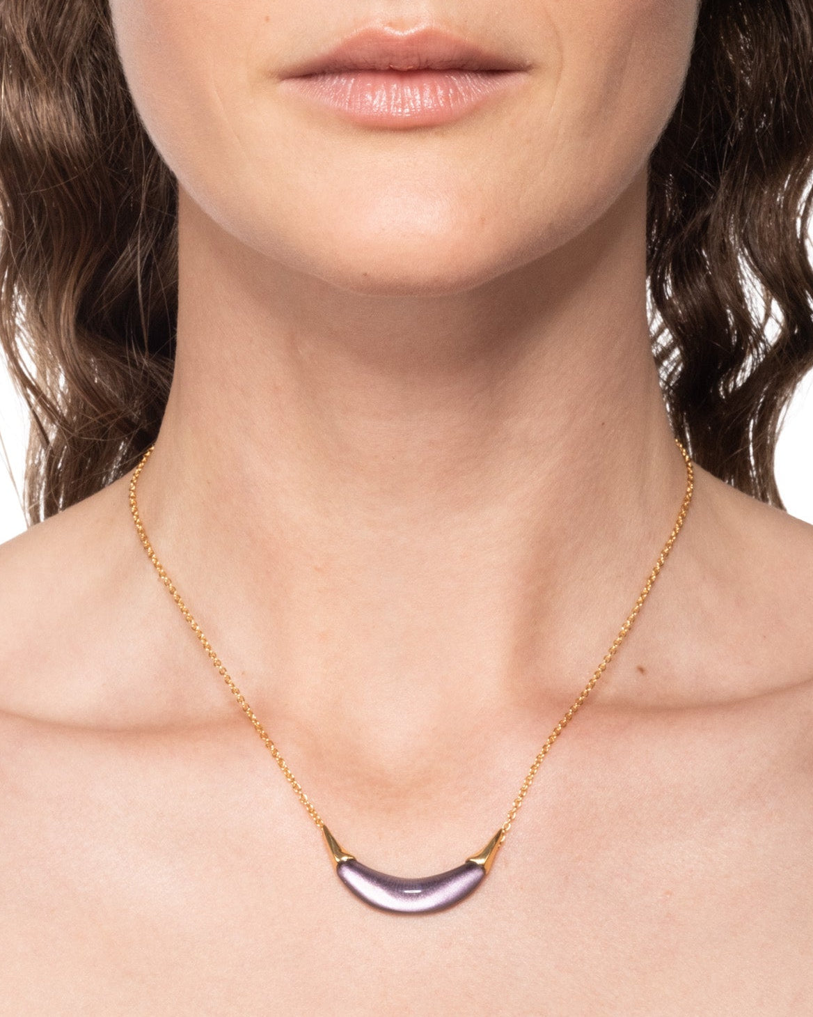 Gold Capped Lucite Crescent Necklace- Fig - Photo 2