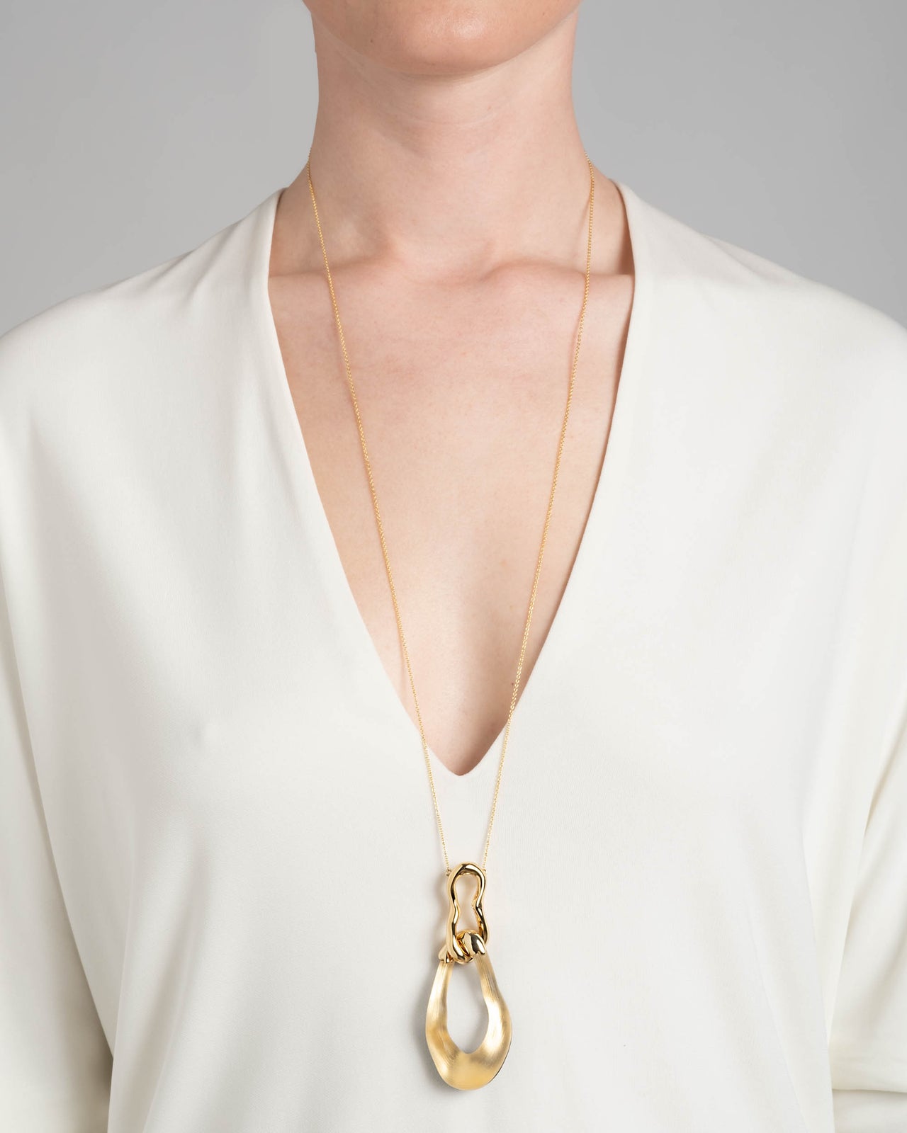 Gold Double Link Lucite Necklace- Gold - Photo 2