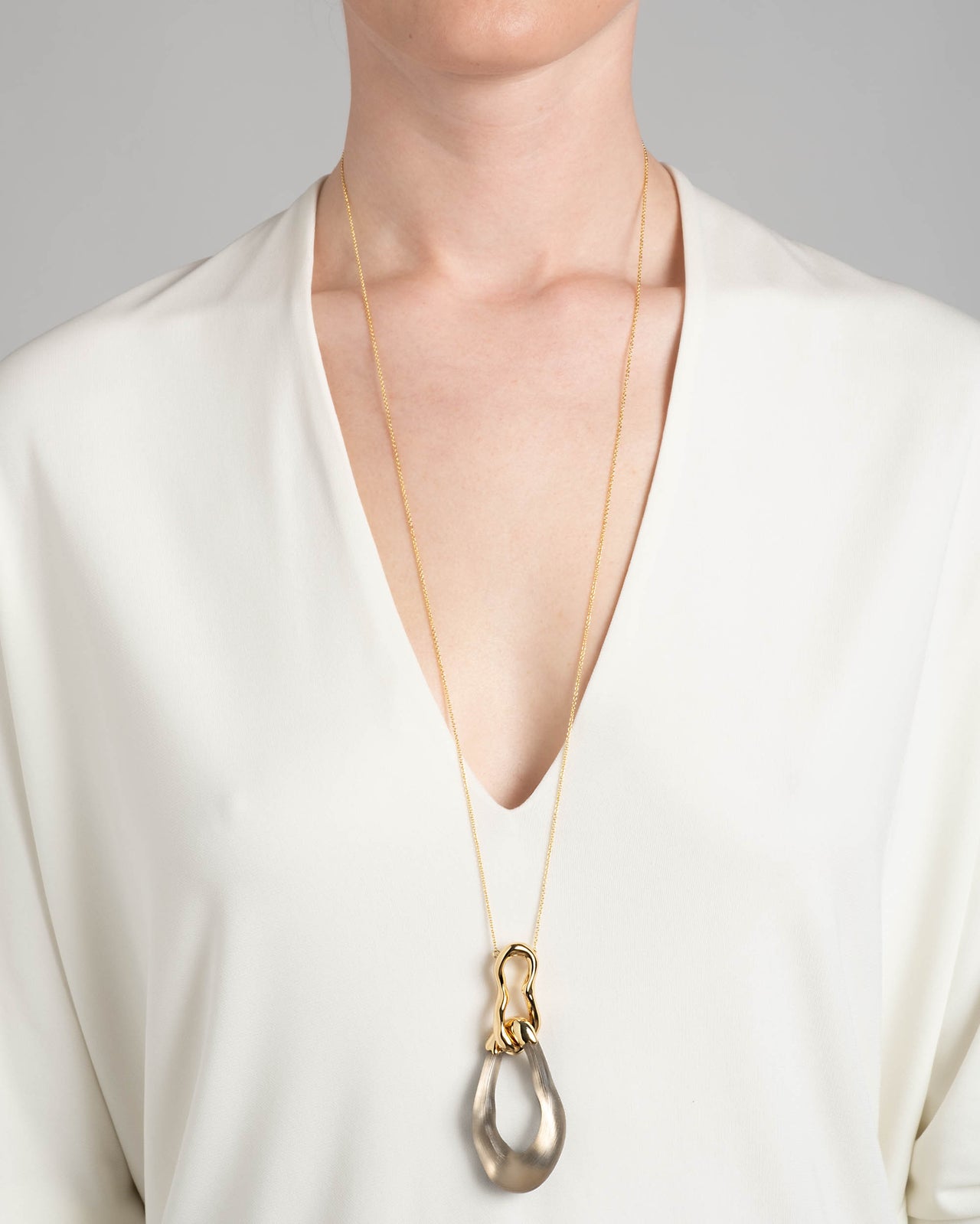 Gold Double Link Lucite Necklace- Warm Grey - Photo 2