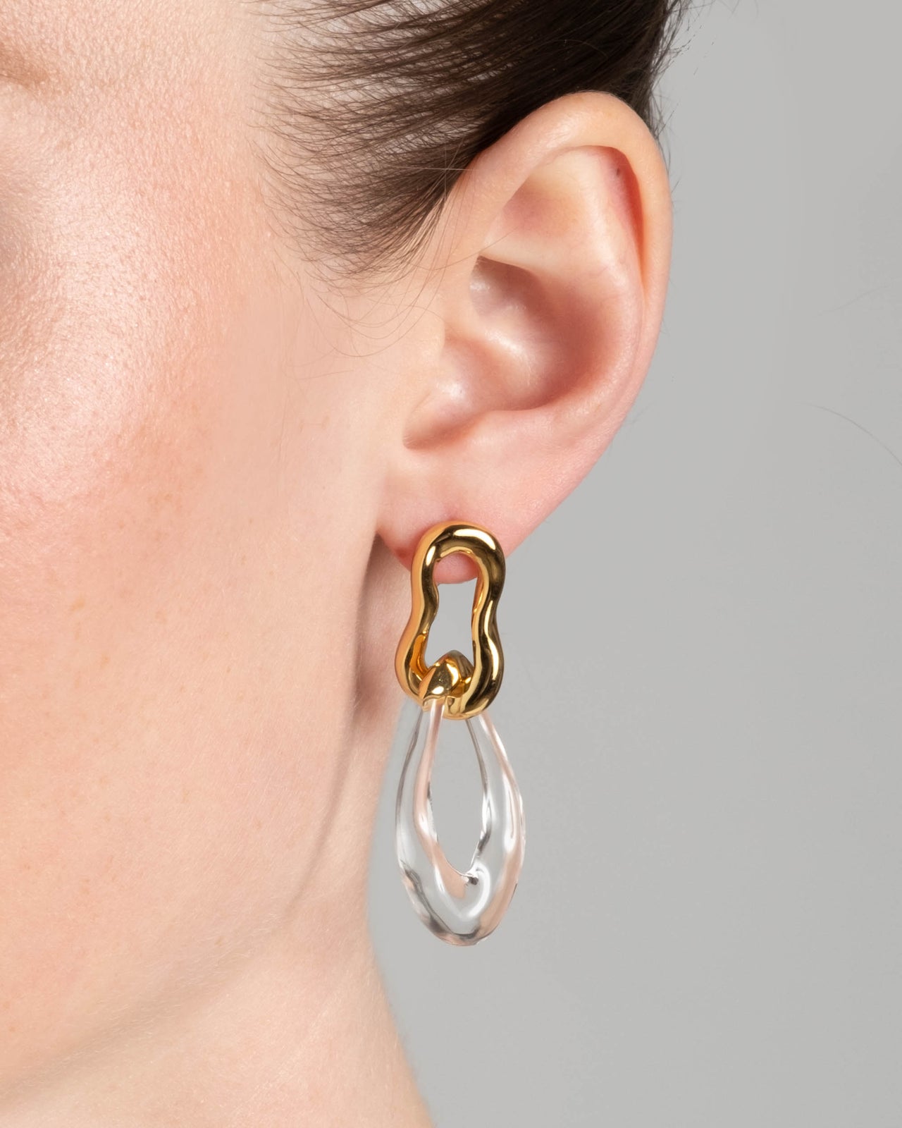 Gold Double Link Lucite Post Earring- Clear - Photo 2