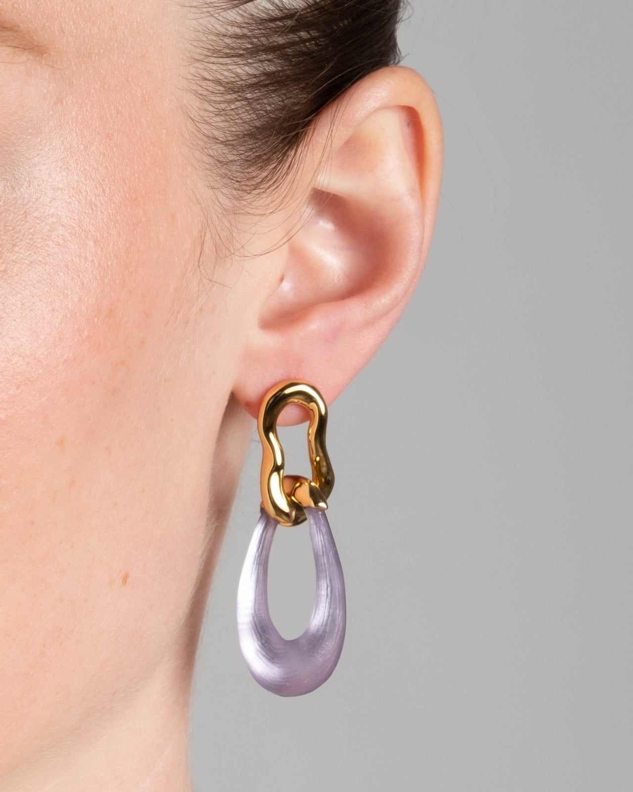 Gold Double Link Lucite Post Earring- Lavender - Photo 2