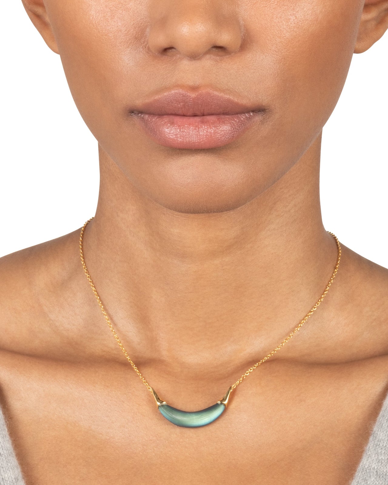 Gold Capped Crescent Lucite Necklace- Black Beetle - Photo 2