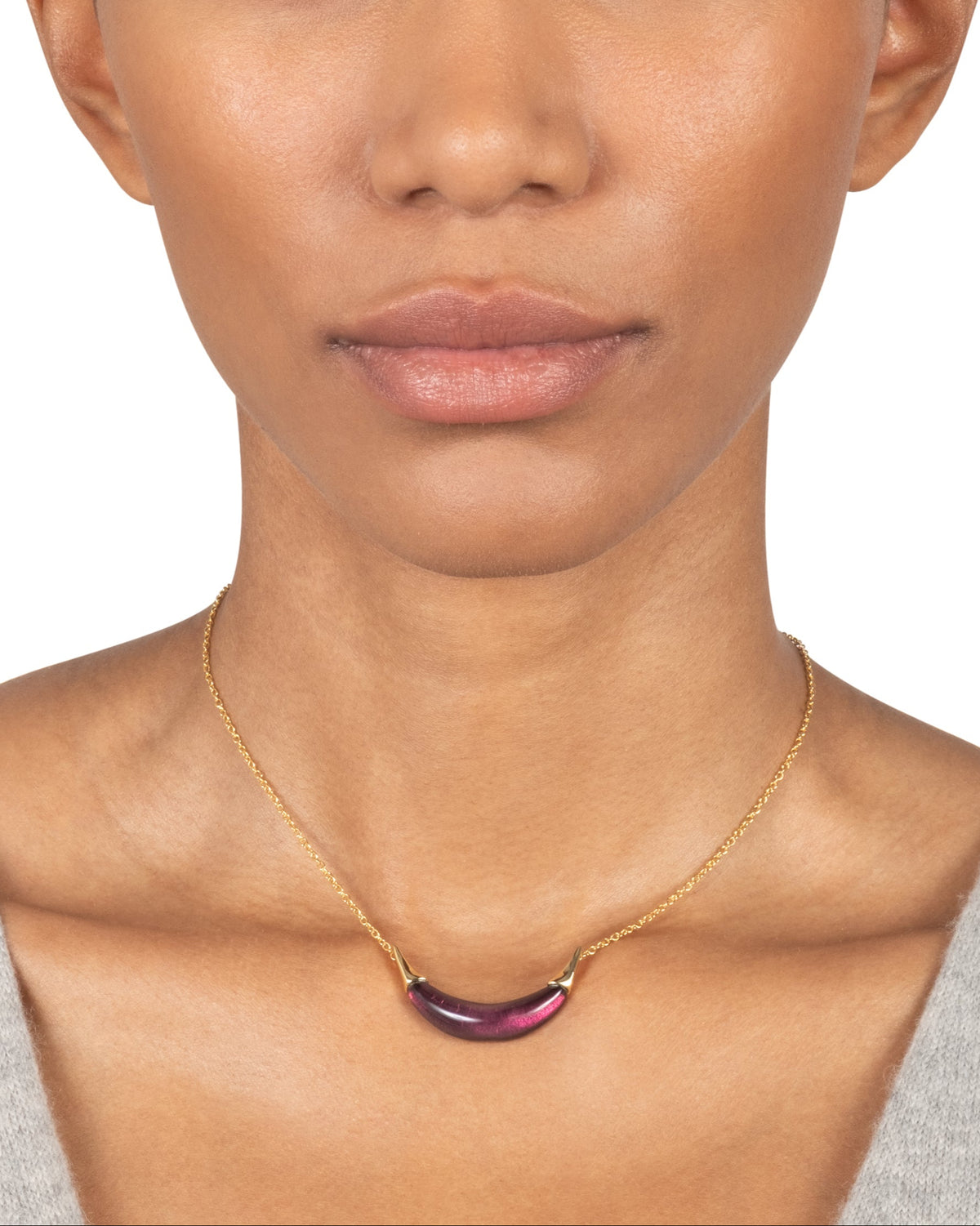 Gold Capped Crescent Lucite Necklace- Black Cherry - Photo 2