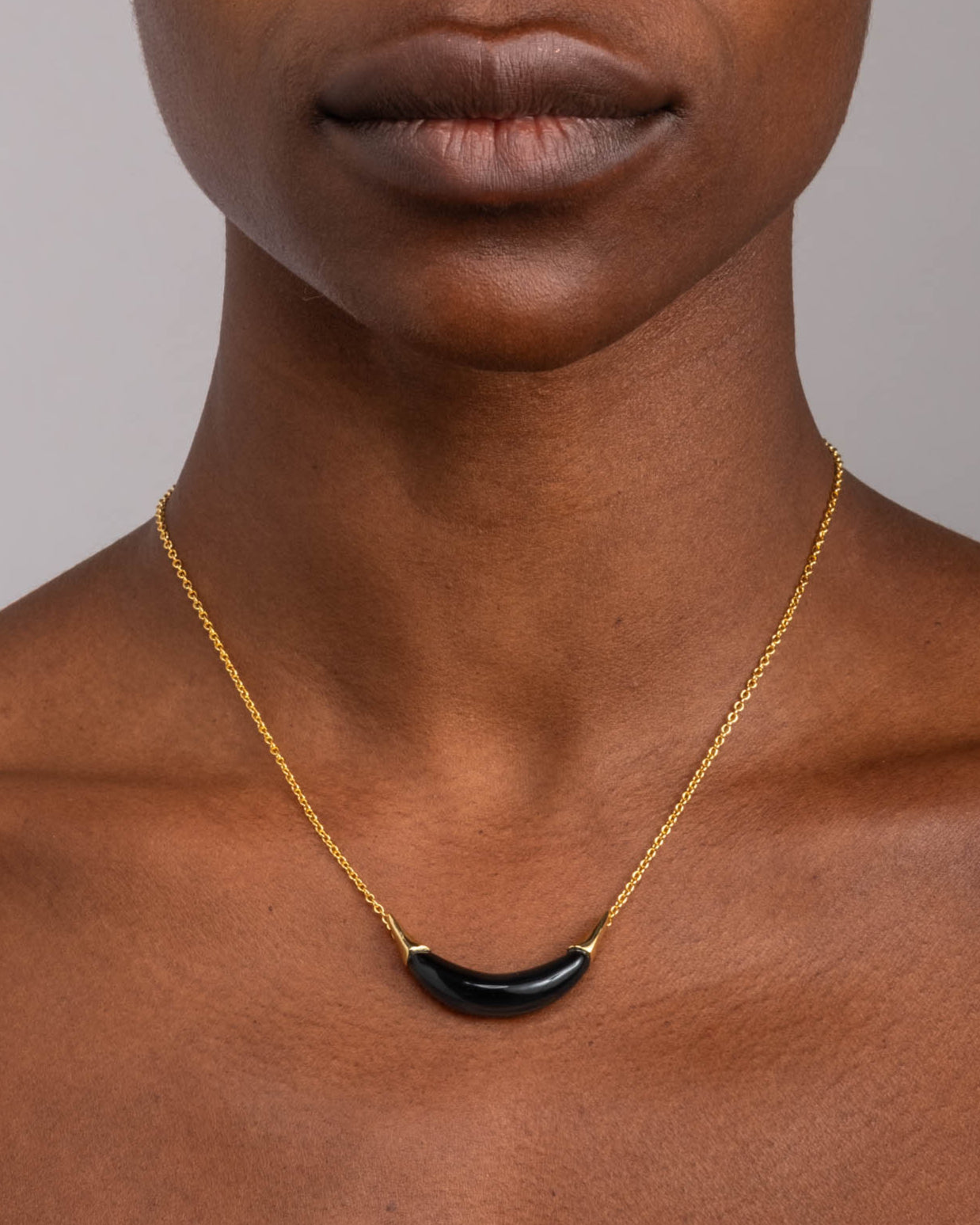 Gold Capped Crescent Lucite Necklace- Onyx - Photo 2